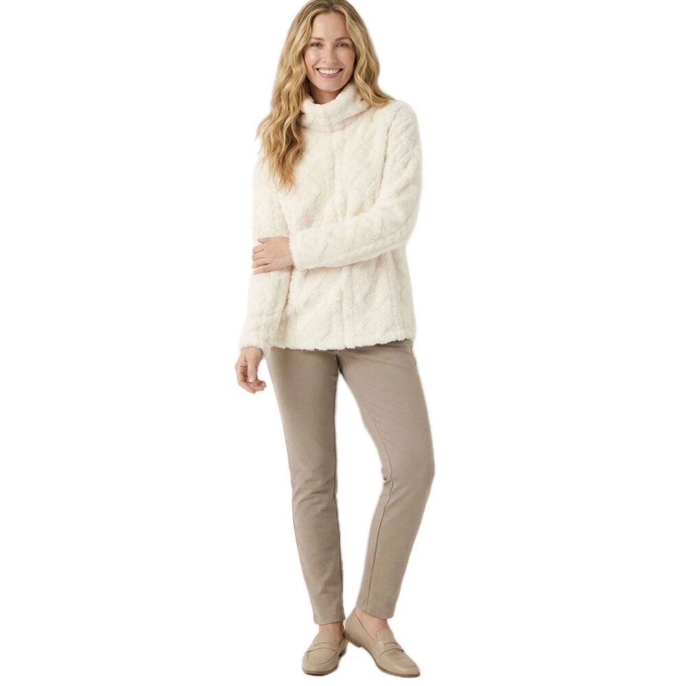 Eddie Bauer Women's Ultrasoft Cable Stretchy Fleece Pullover Ivory Mockneck XL